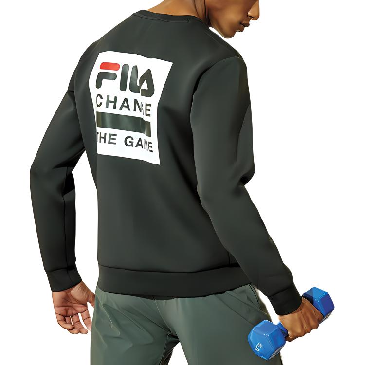 Fila Толстовка мужская спортивная с длинным рукавом и круглым вырезом, логотип серии Athletics, черная A11M011237GBK