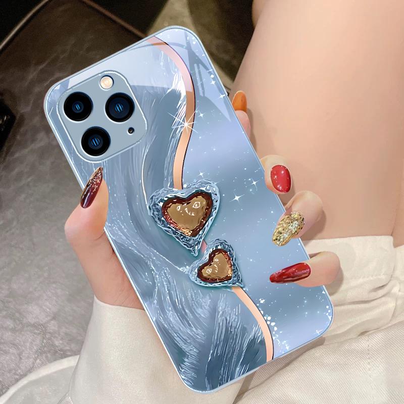 Янтарный Двойная Любовь Для iPhone 16 Pro Max 15 Pro 14 13 12 Mini 11 XS Max XR 7 8 Plu SE 2022 Чехол для телефона из закаленного стекла