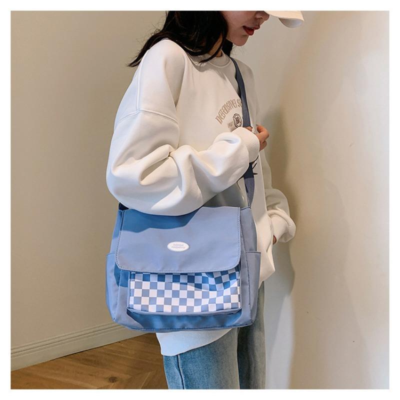 Большая вместительная сумка-мессенджер для поездок на работу, корейская клетчатая сумка, сумка через плечо для студенток, холщовая сумка для студентов