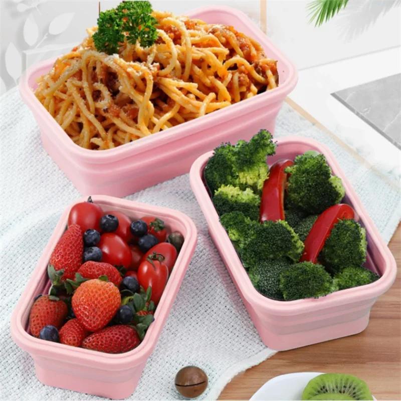 Collapsible Silicone Food Container, Portable Bento Lunch Box, Microwave Food Storage Containers for Home and Outdoor Use