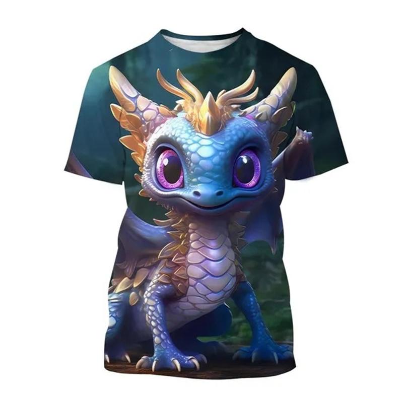 Летние футболки с принтом «Дракончик 3D» для мужчин и женщин, повседневная мода, уличная одежда, футболки большого размера с коротким рукавом, детские футболки, топы, одежда