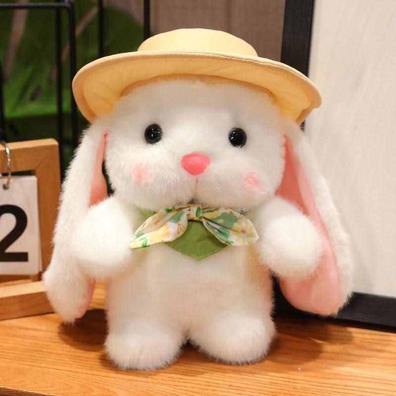 Adorable Plush Pudding Rabbit Toy With Hat Soft White Bunny Doll For Kids And Collectors