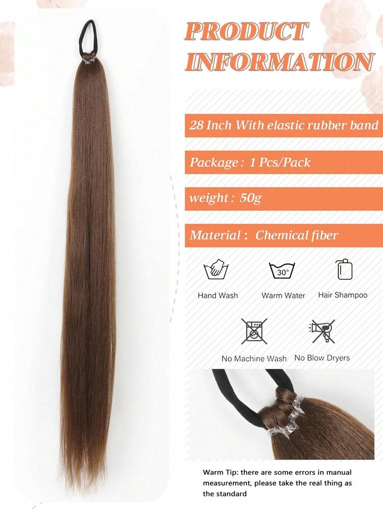 Synthetic 28 Inch Braided Ponytail Extension Long Straight With Rubber Band Braided Ponytail For Women's Daily Use