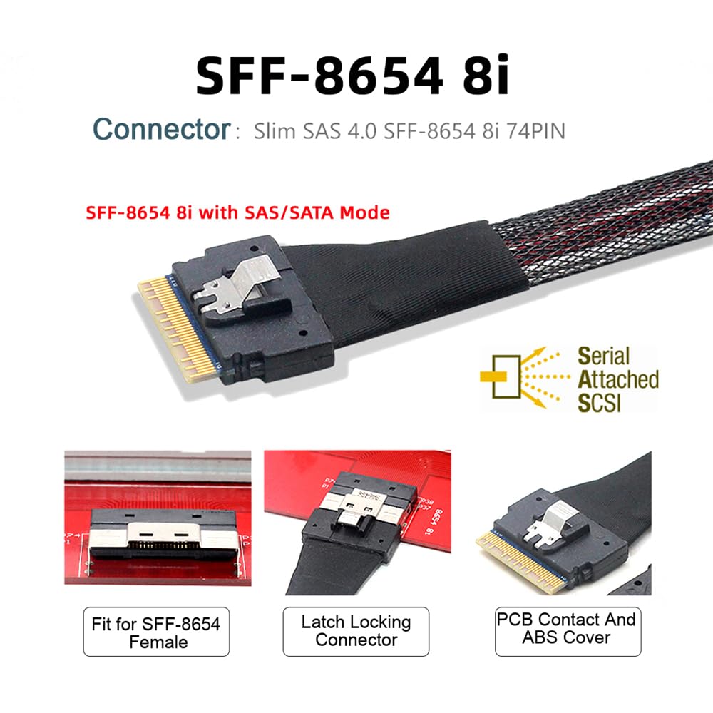 NFHK SlimSAS на SATA Целевой Slim SAS 8i 1 к 8 SATA RAID Кабель для дисков Метр Хост/RAID Кабель, 4.0 SFF-8654 74-контактный 7-контактный Контроллер/Жесткий 1.64 фута/0.5