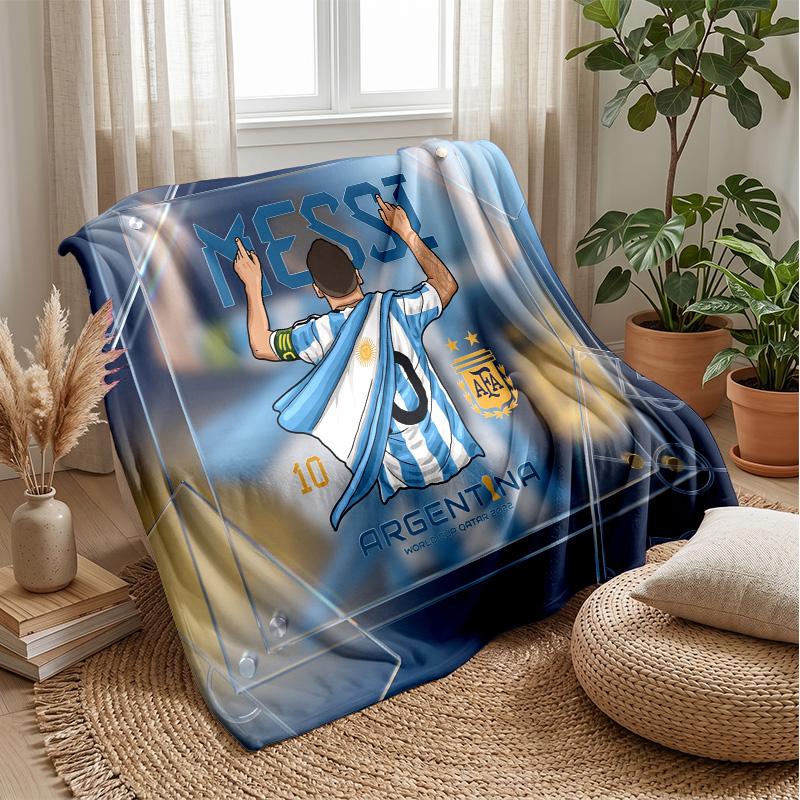 Argentina Football Printed Flannel Blanket Skin Friendly Warm Decorative Throw for Indoor Couch Bed Daily Use