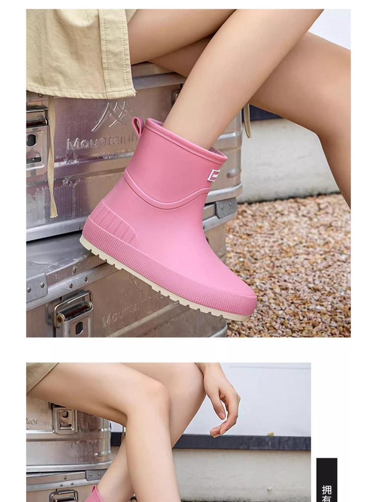 Women’s Fashionable Soft-Soled Waterproof Mid-Tube Rain Boots with Velvet Lining - Non-Slip Winter Wear