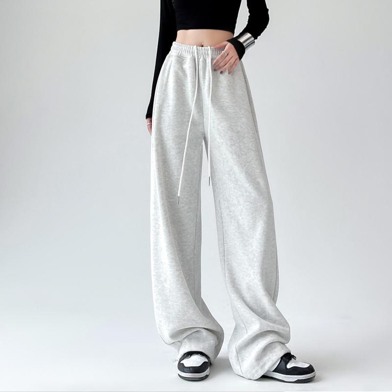 Autumn Winter Straight Thick Women's Sweatpants Loose Drawstring Wide-leg Cotton Long Pants Korean Style Casual High Waist Solid Color Trousers 2397