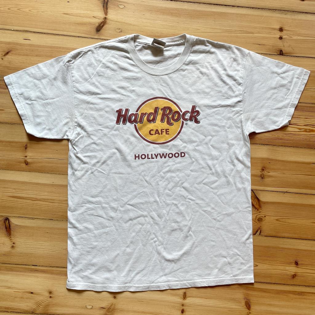 Винтажная футболка Hard Rock Cafe Hollywood и детская футболка Размер L Белый Хлопок Классический Логотип