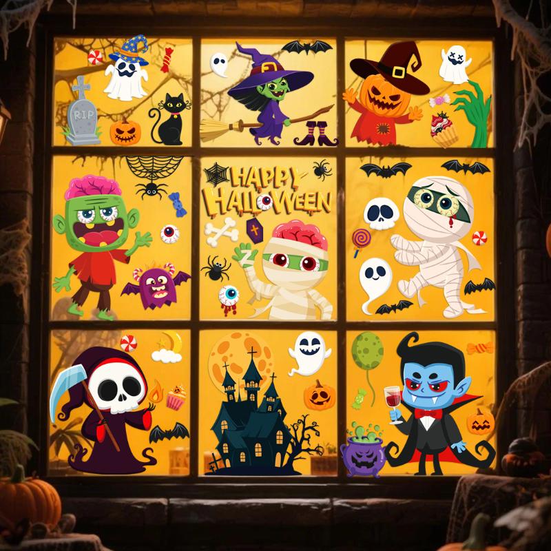Halloween Window Sticker Pumpkin Bat Castle Pattern Wall Stickers Halloween Decals