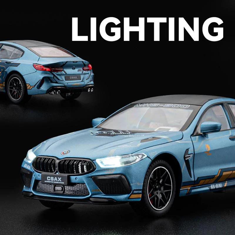 1/24 BMW M8 Alloy Superscar Модель Масштаб Литой Металлический Автомобиль Звук и Свет Моделирование Коллекционные Игрушки Подарок На День Рождения Детей