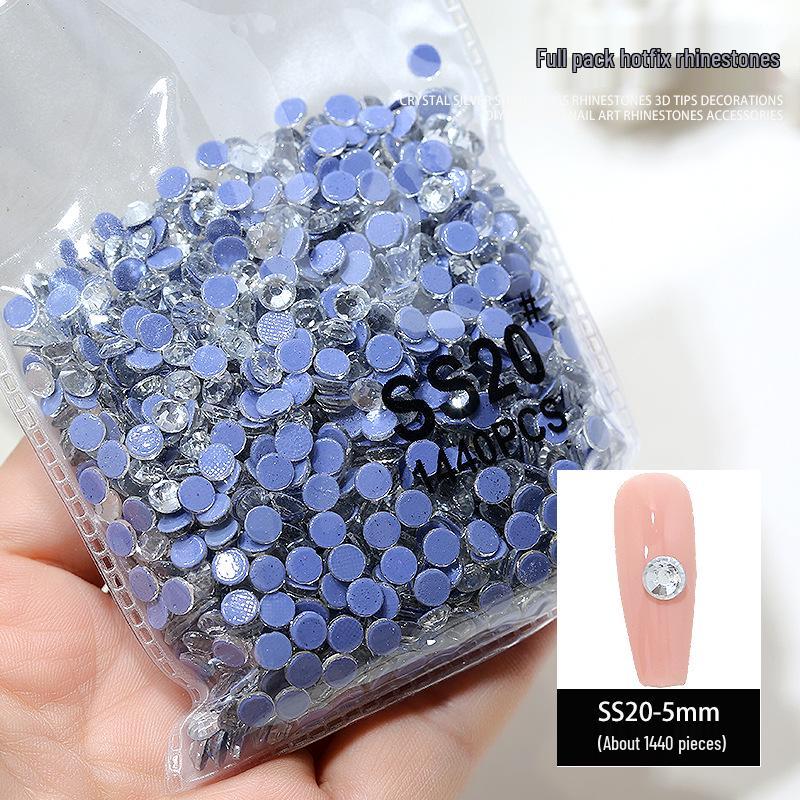 Nail Art Rhinestones Set: 1440pcs Hotfix White Round Flat Back Stones for Nail Decoration.