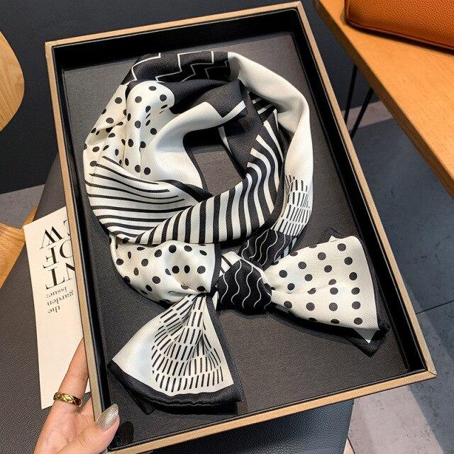 2021 модный шелковый шарф с цветочным принтом, женские длинные шарфы с тонкой шеей, офисная женская шаль, банданы, женская сумка, шарфы для волос, носовой платок