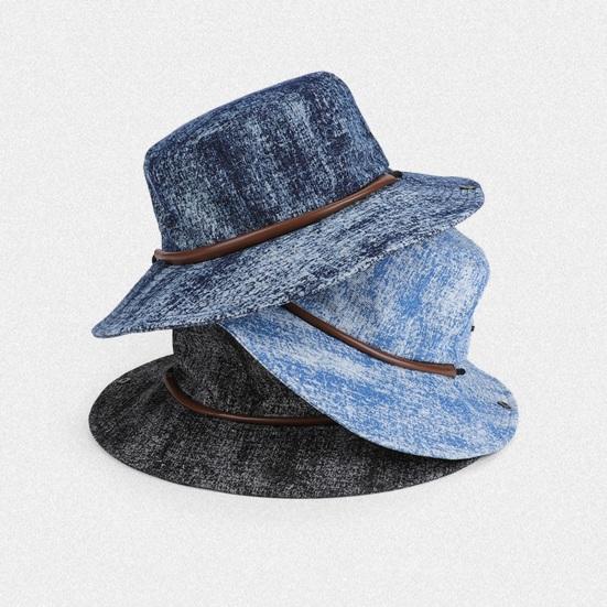 Unisex Fisherman Hat Extra Large Brim Adjustable Fit Hiking Bucket Hat Windproof Buckle Washed Denim Outdoor Travel UV Blocking