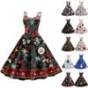 Women's Fashion Christmas Printed Sexy Strapless Gothic Cocktail Dress Punk, Vintage Dress.