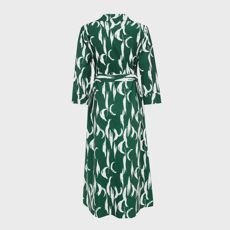 Женское летнее длинное платье-рубашка с принтом, рукавами-девятками и воротником 2024 года