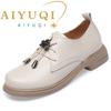 Women's Spring Shoes Thick Heel Genuine Leather Women's Loafers Casual Round Toe British Lace-up Work Shoes Women