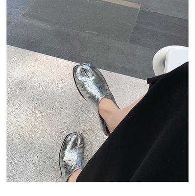 Версия из коровьей кожи~ Настоящая кожа, копытца, обувь с раздвоенным носком, лоферы на плоской подошве, женские туфли-лодочки, ретро-стиль, на одном ремешке, маленькие кожаные туфли