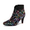 Sequin Cloth Autumn Winter Shoes Thin High Heels Beauty Boots Pointed Toe Keep Warm Crystal-studded Ankle Boots