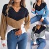Women's Jumper Lapel V Neck Lantern Sleeve Striped Color Block Knitted Pullover Sweater Knit Pullover Tops Knitwear