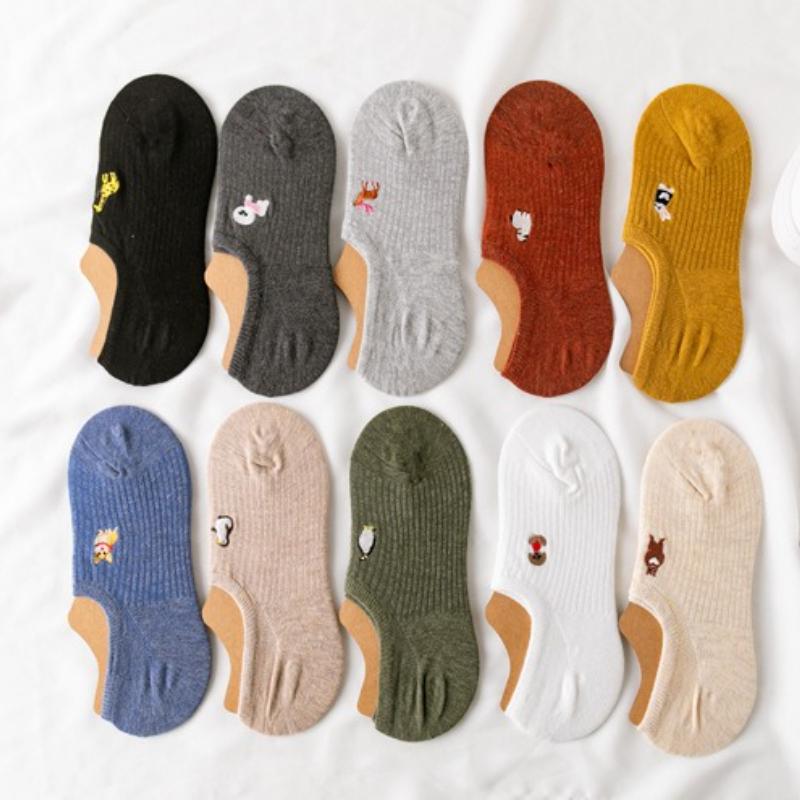 Women Invisible Socks Silicone Anti-slip Socks Animal Pattern Boat Socks