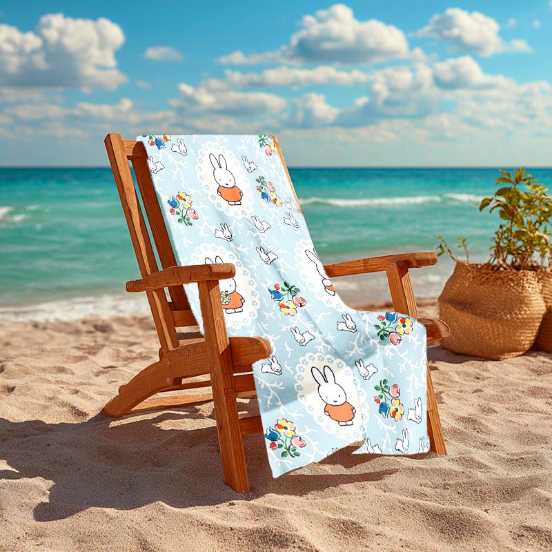 1pc Miffy1 Beach Towel, Comfortable and Thick, and Swimming/Bath/Picnic/Camping Towel, Suitable for Seaside Beaches