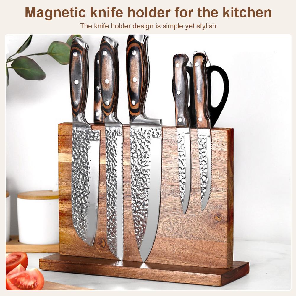 Magnetic Wooden Knife Holder Universal Knife Stand Knife Set Holder Stand for Kitchen Counter Multifunctional Storage