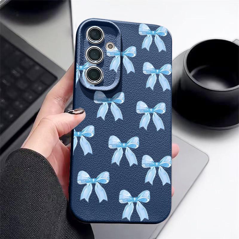 Мягкий противоударный чехол с принтом банта для Samsung S25 S24 FE S23 Ultra S22 A36 A56 A55 A16 A26 A35 из кожи с текстурой ТПУ, тонкий матовый чехол-бампер