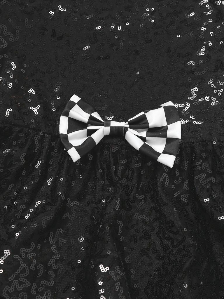 Kids Girls Racer Costume Long Sleeve Sequin Bowknot Keyhole Back Bodysuit for Halloween Cosplay Dress Up Performance