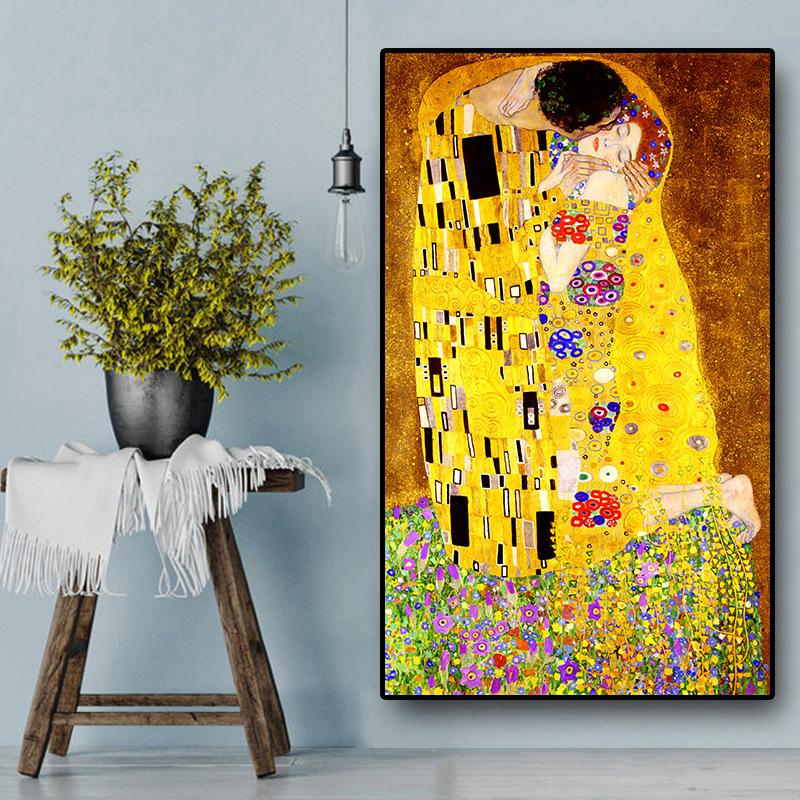 Classic Artist Gustav Klimt Kiss Abstract Oil Painting Printed On Canvas Modern Poster Wall Art For Living Room Home Decoration