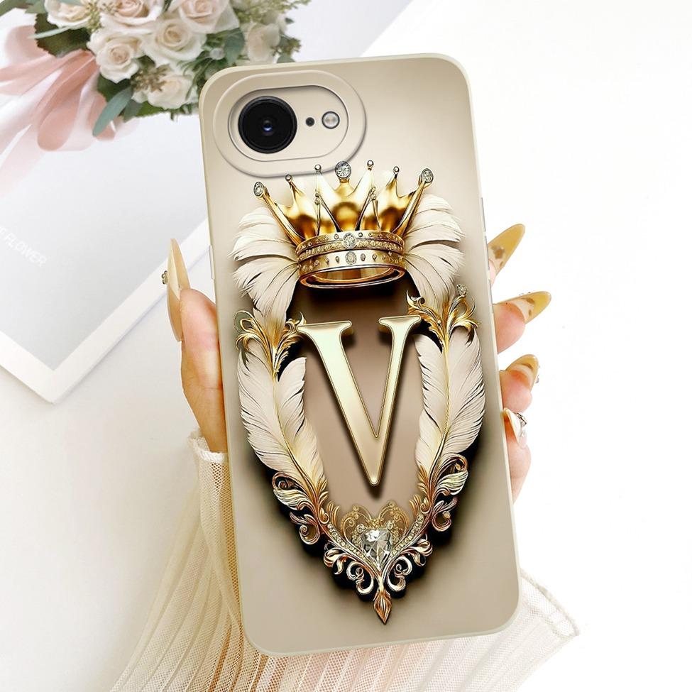 For iPhone 16e Case Cover Luxury A-Z Letters Fashion Crown 2D Painted Silicone Casing A3212 A3409 A3410 A3408