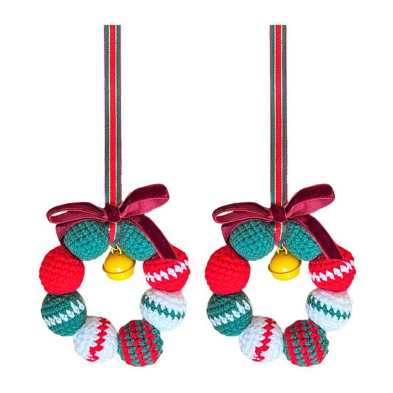 Вязаные вручную шары Рождественский венок DIY Вязаный маленький венок Украшение с мини бубенчиком для зимних праздников Домашнее окно Декор елки