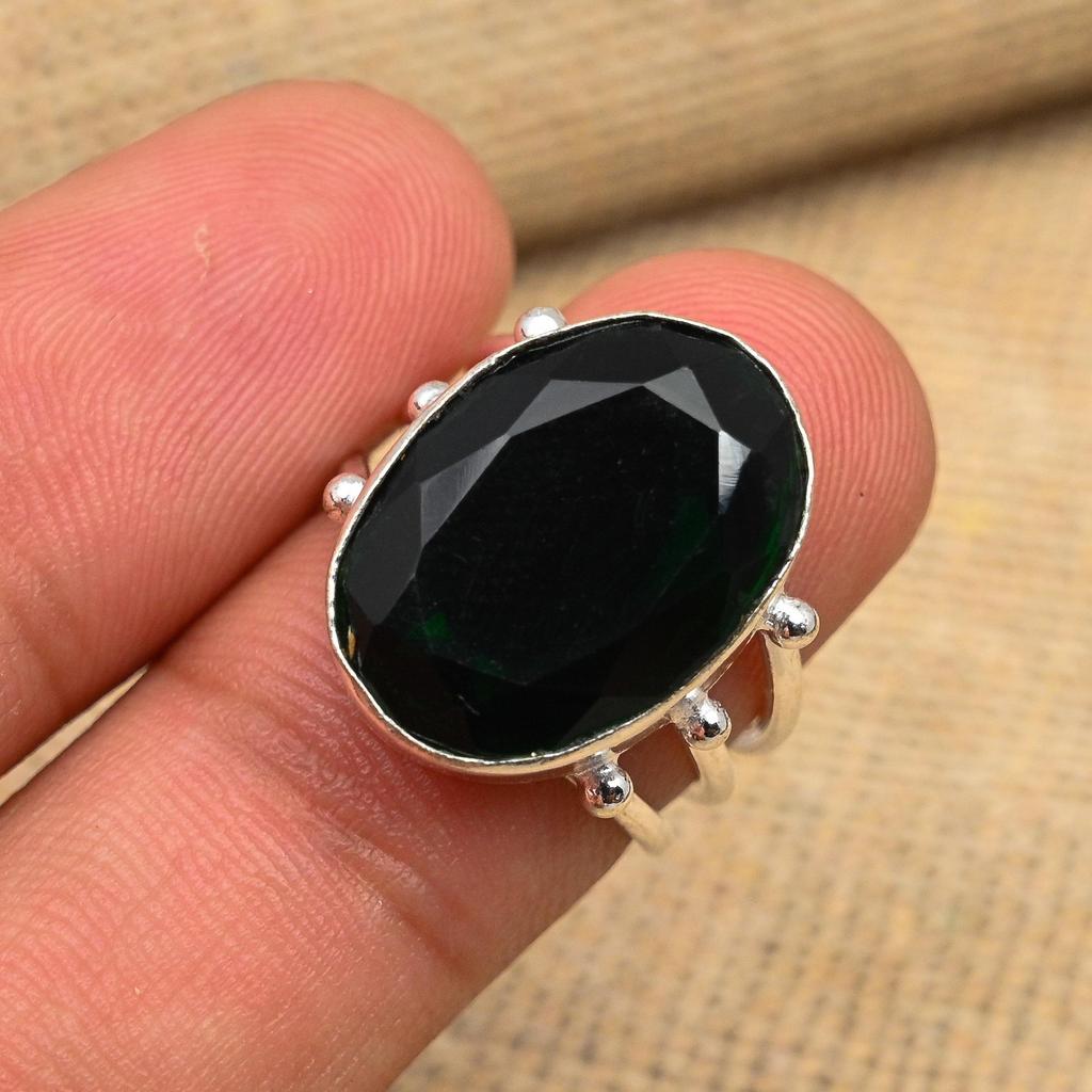 Кольцо из стерлингового серебра 925 пробы с хром-диопсидом и драгоценным камнем ручной работы для нее