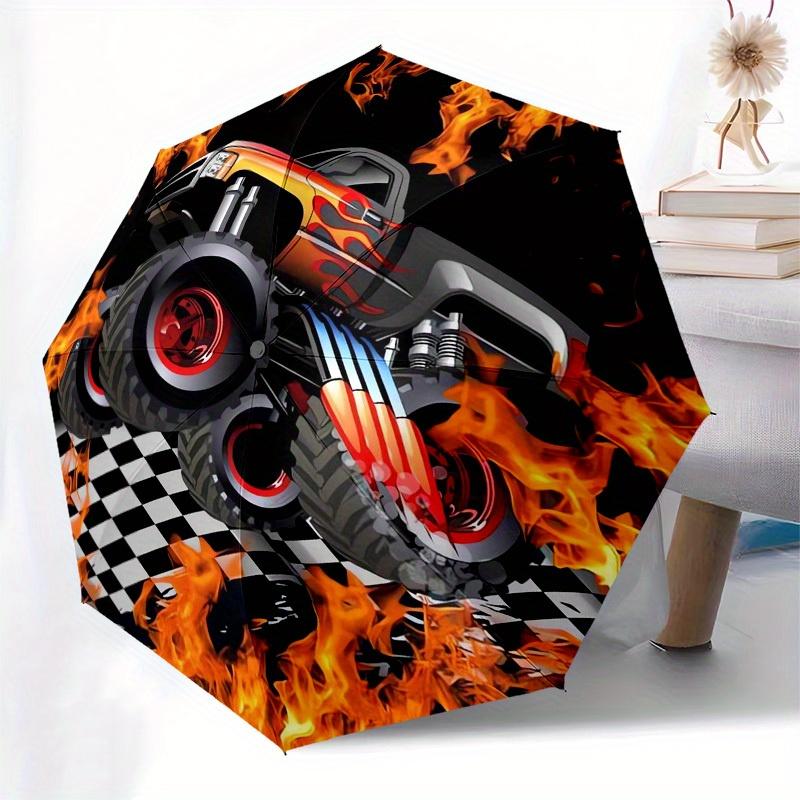 1pc Monster Truck, Flames Themed High-quality Umbrella,Automatic Opening and Closing Umbrella,Multi-functional Umbrella G0811261
