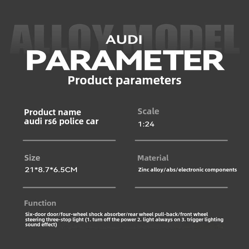 Новая 1/24 RS6 Avant Station Wagon Модель автомобиля из литого металла Игрушечная полицейская машина Модель автомобиля Моделирование Звук и Свет Дети Мальчики Подарок