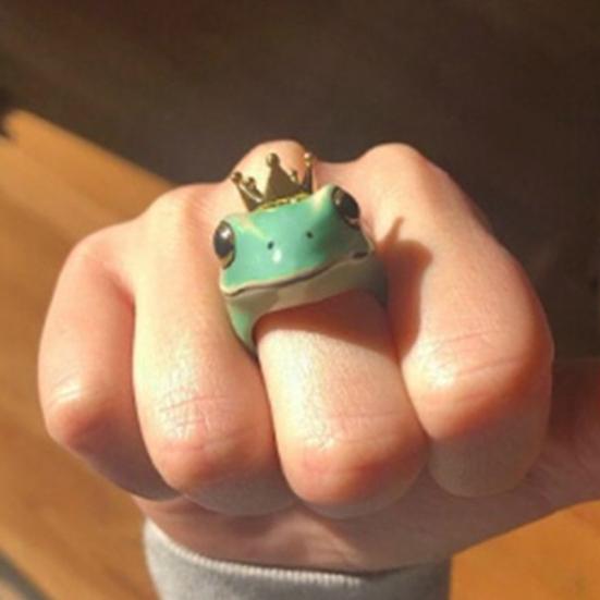 Унисекс кольцо в форме лягушки милые ювелирные изделия мультфильм корона кольцо на палец для вечеринки