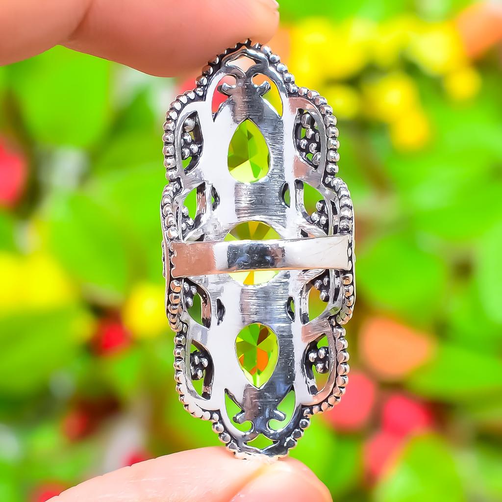 Peridot Gemstone Handmade 925 Sterling Silver Jewelry Ring Size 6.5 I5z24