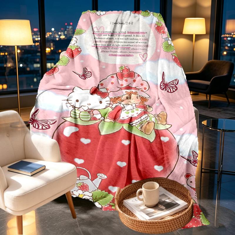 Strawberry Shortcake Print Blanket - Soft & Comfortable, for Bedroom, Travel, Sofa, Home Decoration - Birthday Christmas Gift for Friend