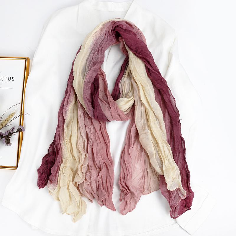 Trendy Gradient Cotton-Linen-Silk Scarf/Shawl for Women - Sun Protection & Dual-Use for All Seasons