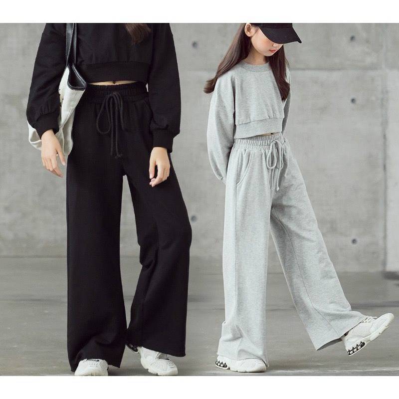 Spring Autumn Teenager Girls Clothes Suit Casual Long Sleeve Sweatshirt and Wide Leg Pants Kids Tracksuit
