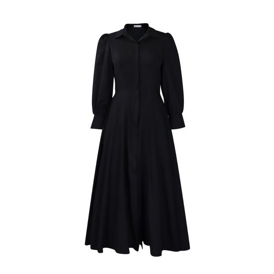 Women's Button Down T-Shirt Dress Casual Long Sleeve Maxi Dress Flowy Lapel A-line Long Dress with Pockets