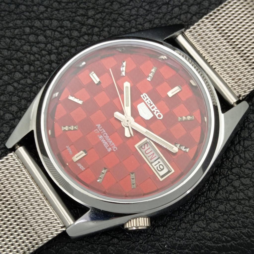 АВТОМАТИЧЕСКИЕ ВИНТАЖНЫЕ ВОССТАНОВЛЕННЫЕ ЧАСЫ SEIKO 5 JAPAN МУЖСКИЕ С КРАСНЫМ ЦИФЕРБЛАТОМ a440409-4 Sk-a440409