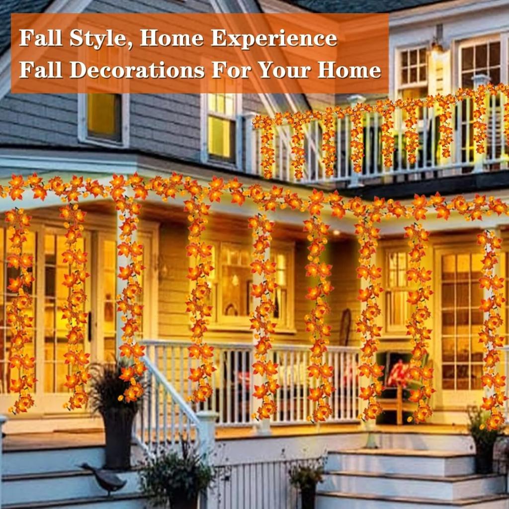 20 футов 40 светодиодов Гирлянда из кленовых листьев Хэллоуин День благодарения Садовая вечеринка Декоративные огни Держаться и мигать