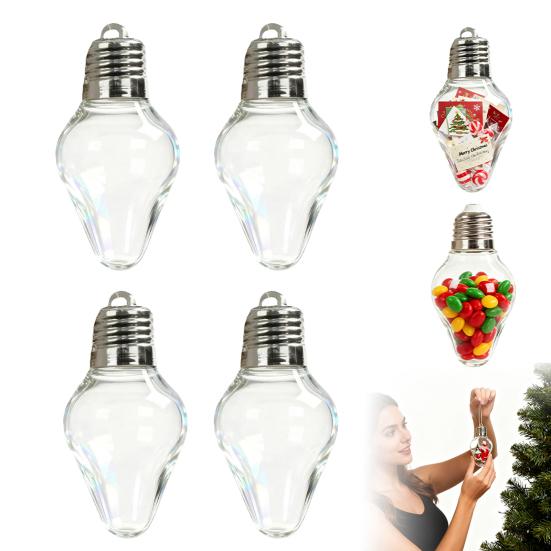Yousheng Рождественская лампочка Подарочная банка Прозрачный пластик Заполняемые Украшения в форме лампочек с отвинчивающейся крышкой Пустая банка для конфет и открыток для рождественских поделок