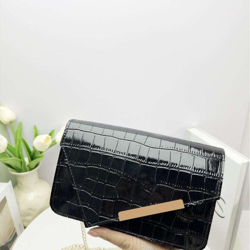 A Square Bag Crocodile Pattern Bag Cover Type Spring and Summer New Women's Single Shoulder Oblique Span Change Bag
