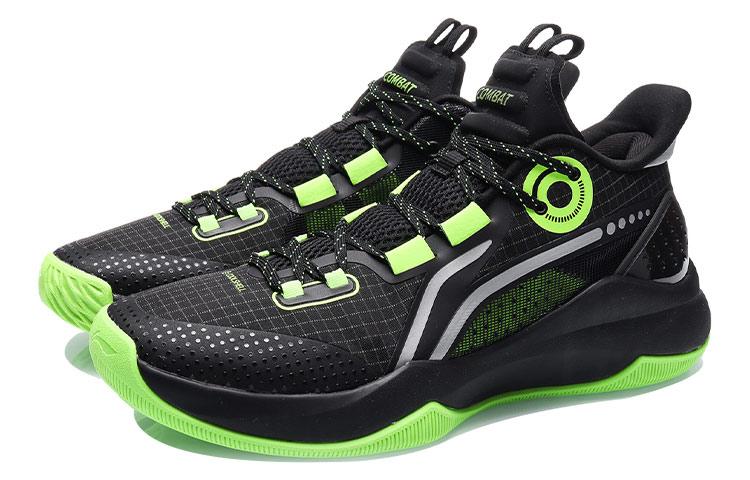 Li Ning Боевые Низкие Устойчивые к Истиранию Нескользящие Низкие Баскетбольные Кроссовки Мужские Черно-Зеленые ABPR027-1