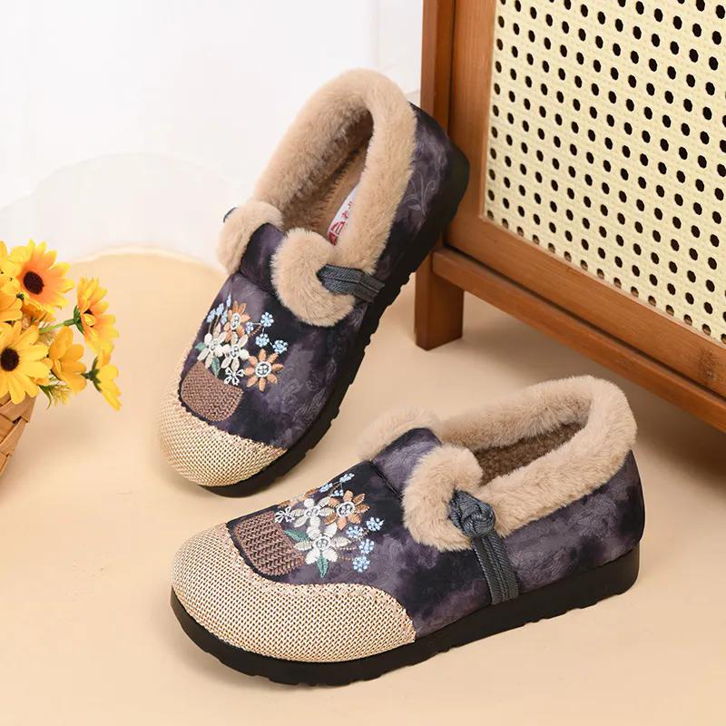 WTEMPO Большие размеры, повседневные однотонные туфли с вышивкой, женские осенне-зимние теплые, морозостойкие плюшевые туфли без застежек