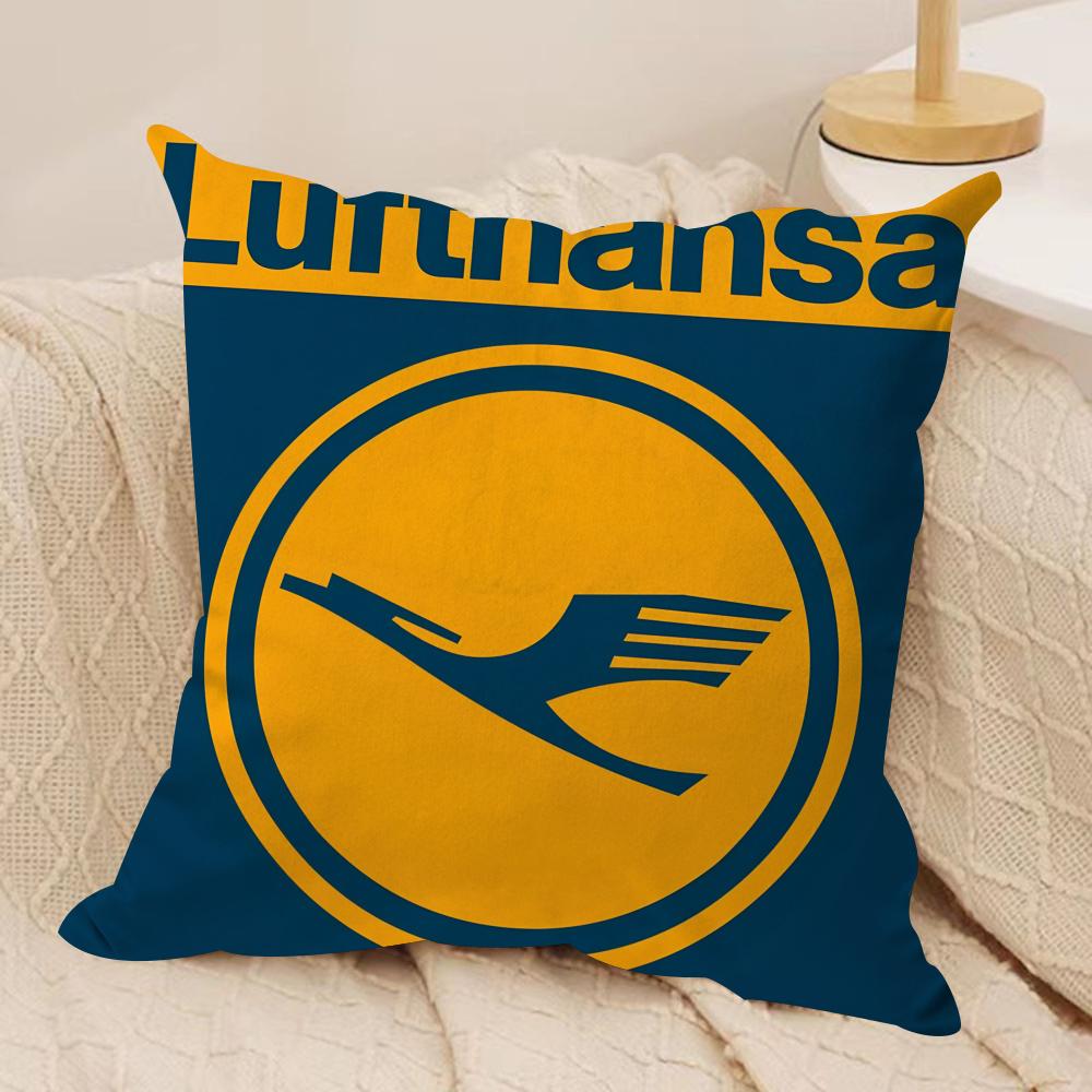L-Lufthansa German Airlines Cushion Cover Soft Plush Fabric Double-Sided Printed Sofa Cushion Cover for All Seasons Home Decor