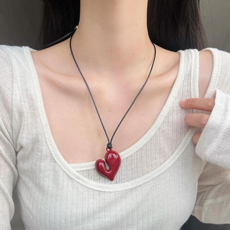 Ретро красное сердце Perndant ожерелье винтажная цепочка Love Rope свитер цепь ожерелье для женщин мода романтика шея ювелирные изделия подарки