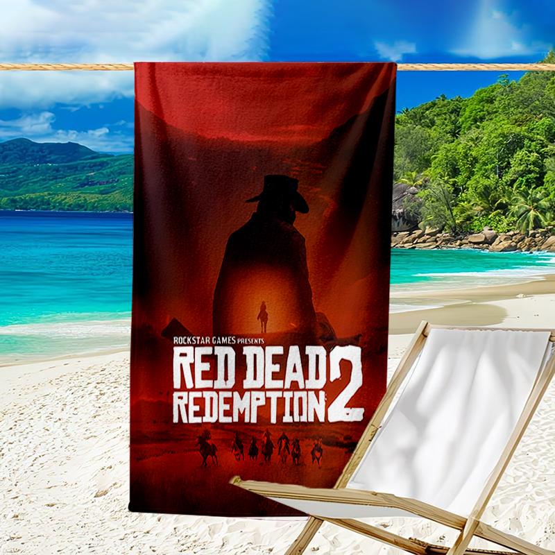 Пляжное полотенце с принтом Red Dead Redemption 1 - мягкое, впитывающее, быстросохнущее, можно стирать в машине - идеально для плавания, кемпинга, купания