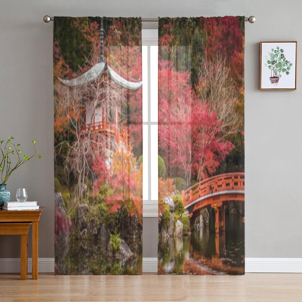 Японские прозрачные шторы с цветением сакуры, японское вишневое дерево, прозрачные шторы для гостиной, тюлевые занавески для окон, спальни, кухни, вуаль, шторы